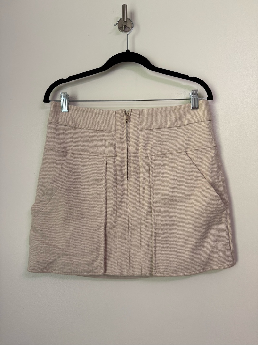 2010's Ann Taylor Beige Textured Linen Cotton Zip Front Panel Mini Skirt Size 10 - Picture 11 of 11